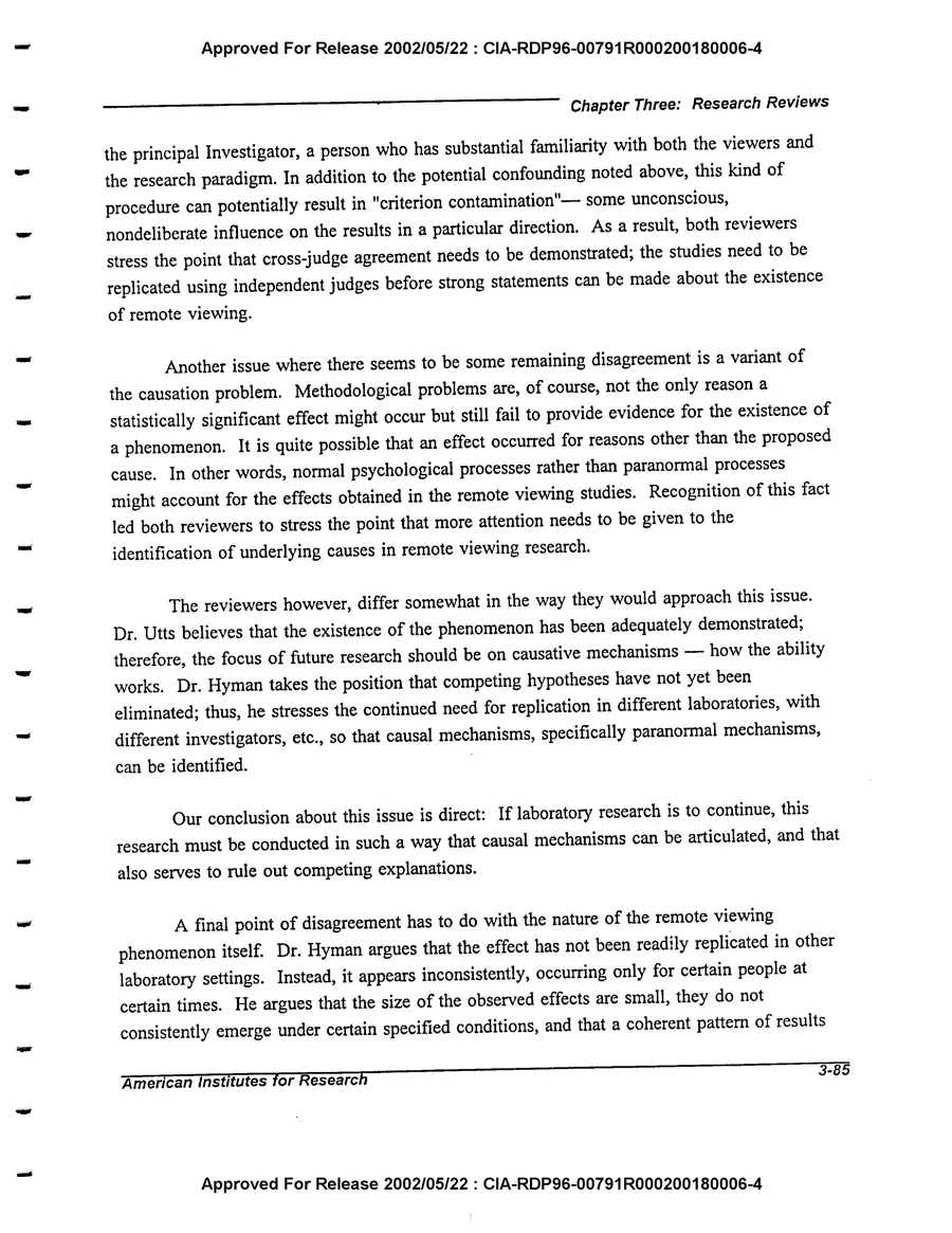 An Evaluation of Remote Viewing: Research and Applications — leaf 114, printed page 3-85, facsimile of the released scan