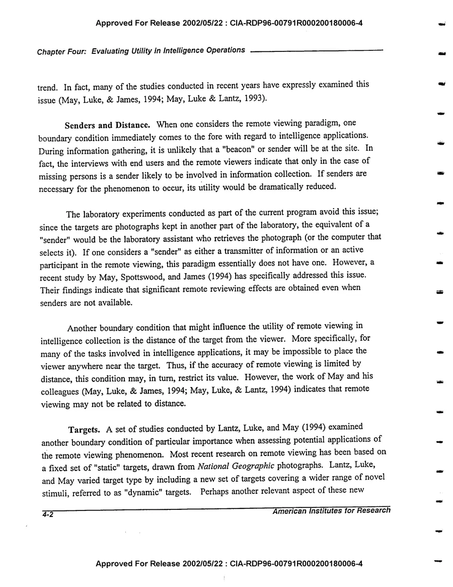 An Evaluation of Remote Viewing: Research and Applications — leaf 120, printed page 4-2, facsimile of the released scan