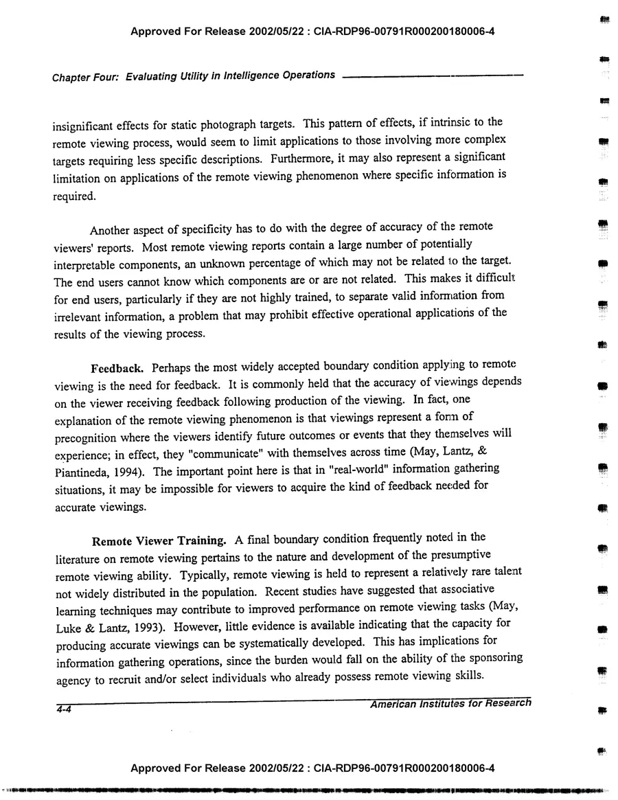 An Evaluation of Remote Viewing: Research and Applications — leaf 122, printed page 4-4, facsimile of the released scan