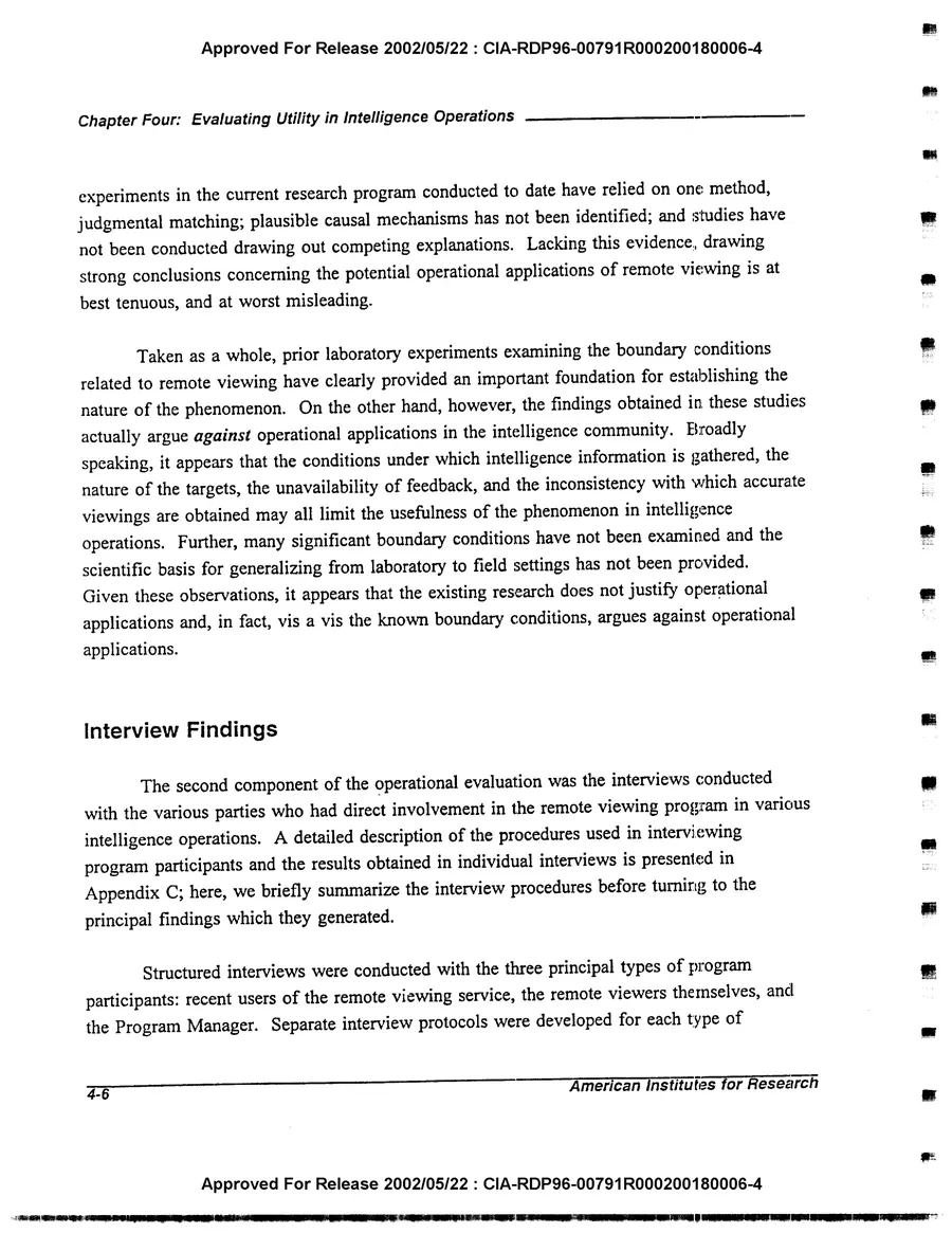 An Evaluation of Remote Viewing: Research and Applications — leaf 124, printed page 4-6, facsimile of the released scan