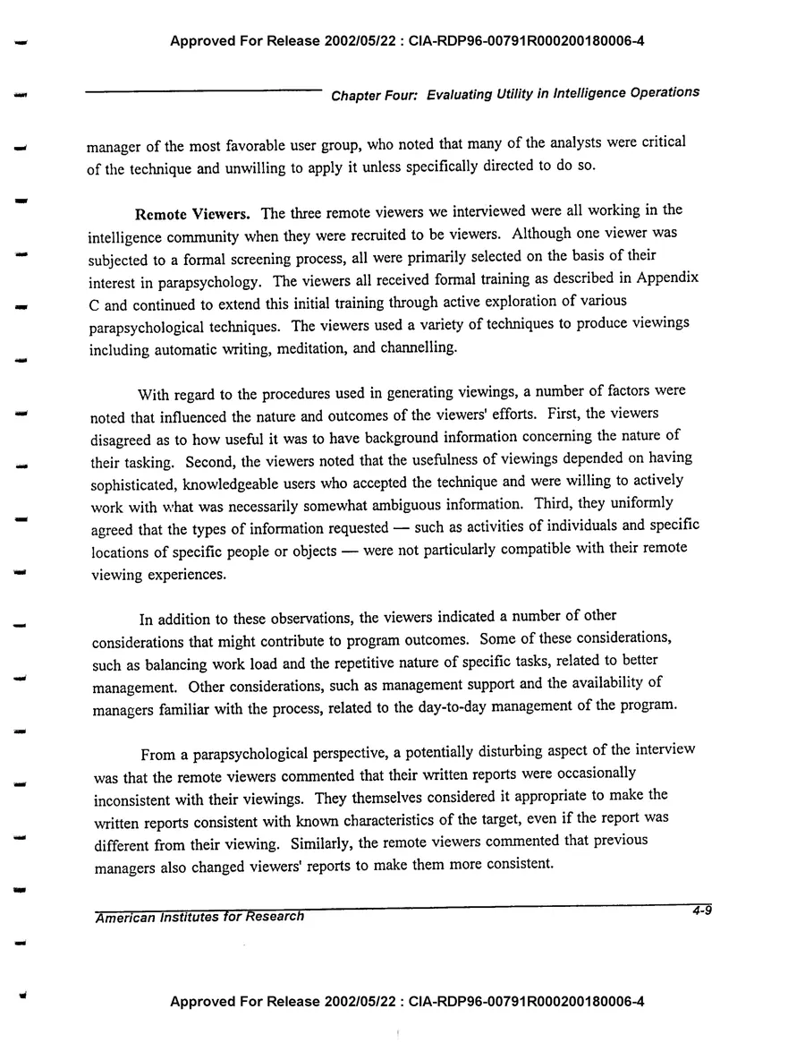 An Evaluation of Remote Viewing: Research and Applications — leaf 127, printed page 4-9, facsimile of the released scan