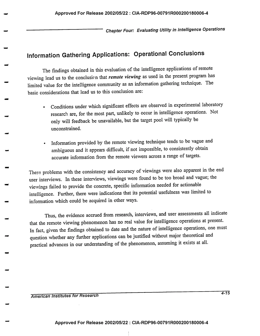 An Evaluation of Remote Viewing: Research and Applications — leaf 133, printed page 4-15, facsimile of the released scan