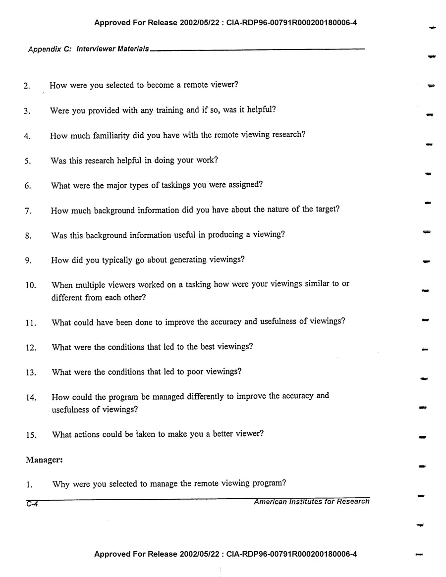 An Evaluation of Remote Viewing: Research and Applications — leaf 167, printed page C-4, facsimile of the released scan