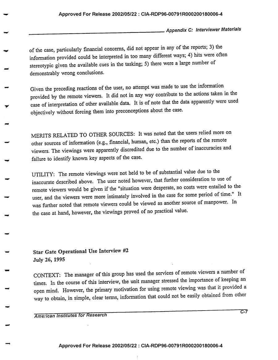 An Evaluation of Remote Viewing: Research and Applications — leaf 170, printed page C-7, facsimile of the released scan