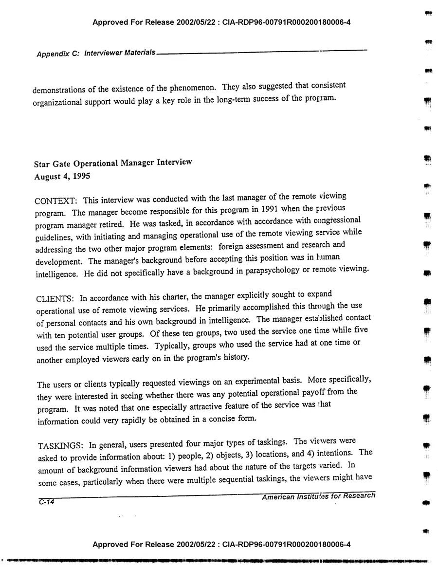An Evaluation of Remote Viewing: Research and Applications — leaf 177, printed page C-14, facsimile of the released scan