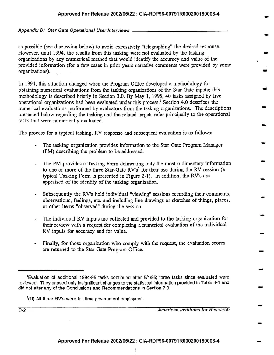 An Evaluation of Remote Viewing: Research and Applications — leaf 182, printed page D-2, facsimile of the released scan