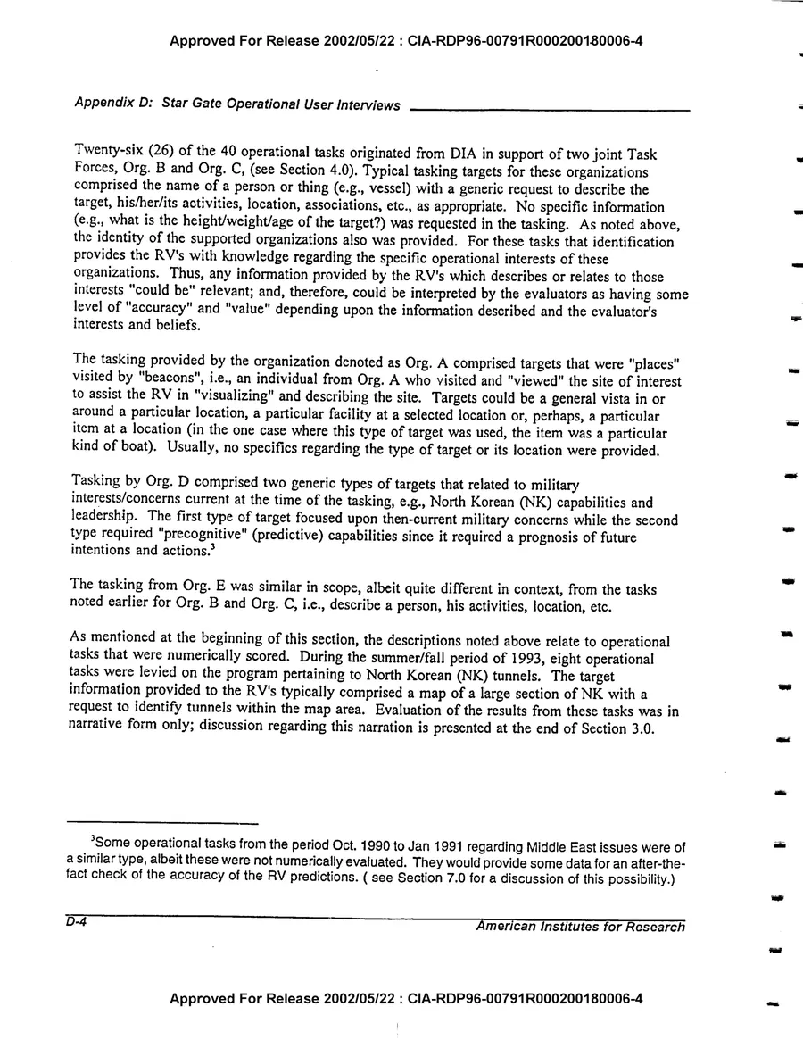 An Evaluation of Remote Viewing: Research and Applications — leaf 184, printed page D-4, facsimile of the released scan