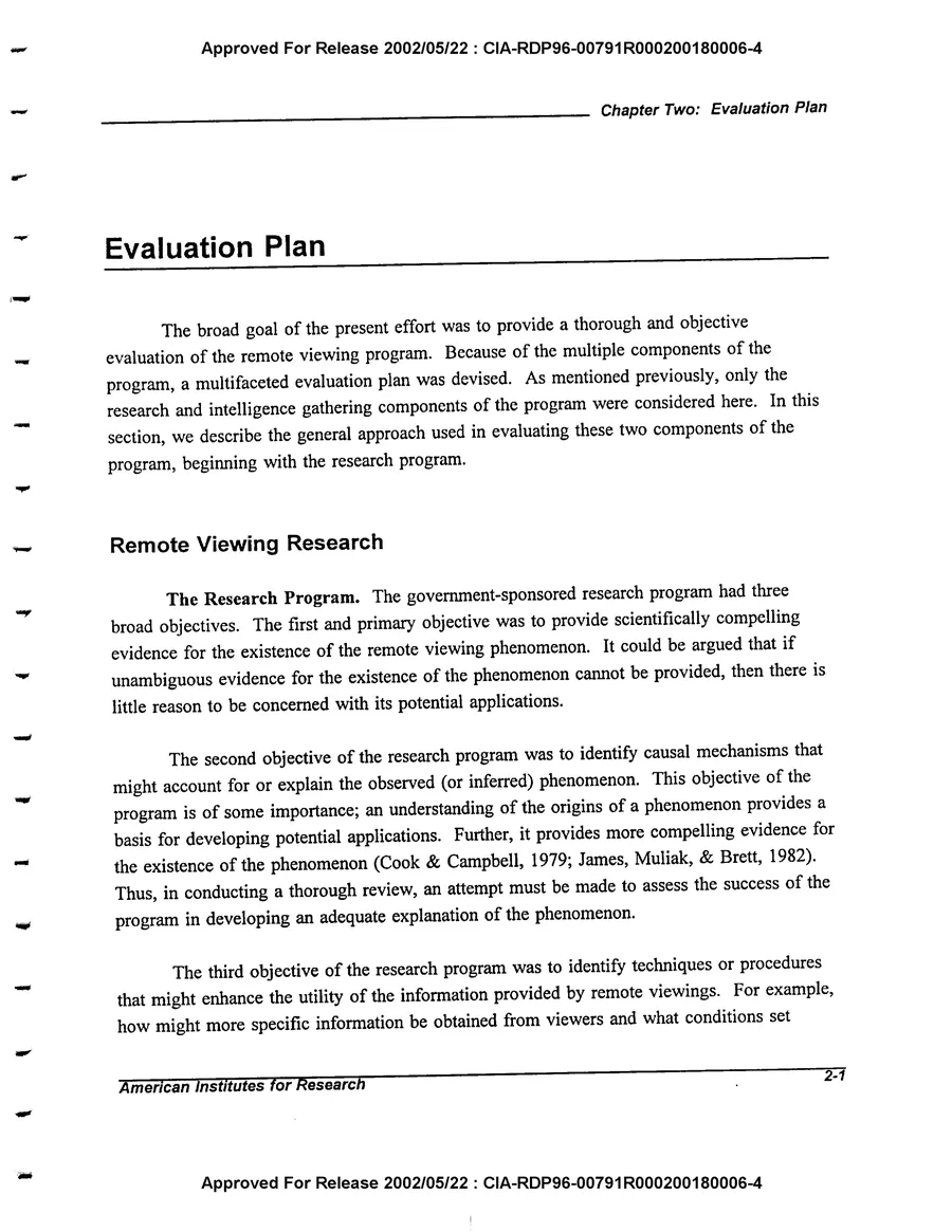 An Evaluation of Remote Viewing: Research and Applications — leaf 19, printed page 2-1, facsimile of the released scan