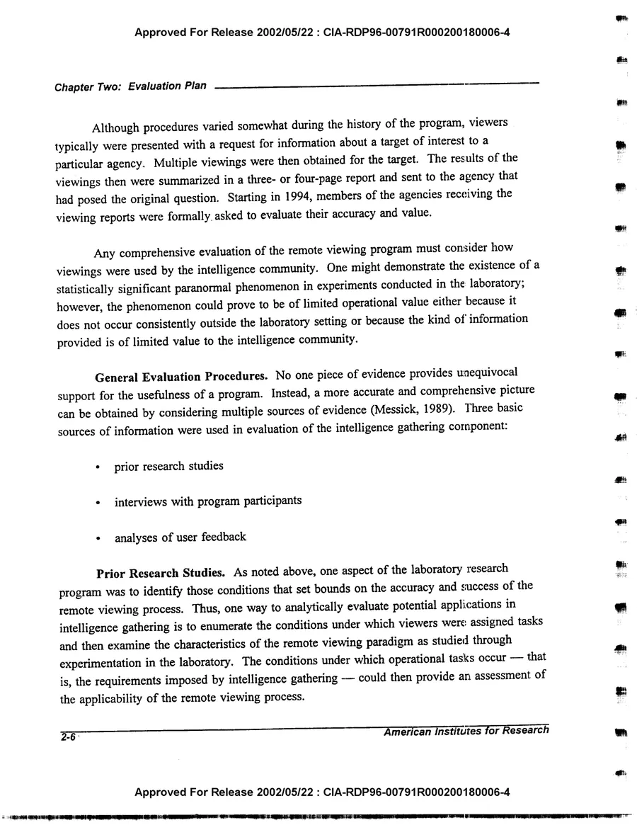 An Evaluation of Remote Viewing: Research and Applications — leaf 24, printed page 2-6, facsimile of the released scan