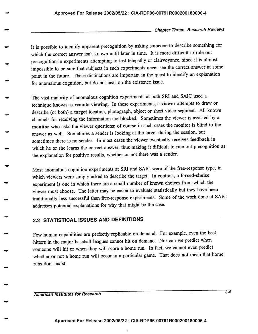 An Evaluation of Remote Viewing: Research and Applications — leaf 34, printed page 3-5, facsimile of the released scan