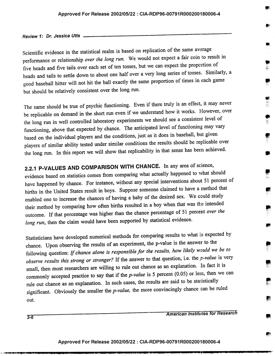 An Evaluation of Remote Viewing: Research and Applications — leaf 35, printed page 3-6, facsimile of the released scan
