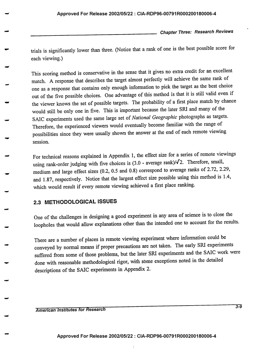 An Evaluation of Remote Viewing: Research and Applications — leaf 38, printed page 3-9, facsimile of the released scan
