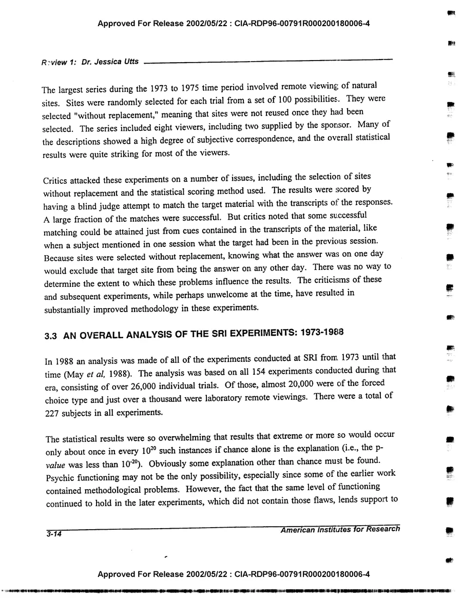 An Evaluation of Remote Viewing: Research and Applications — leaf 43, printed page 3-14, facsimile of the released scan