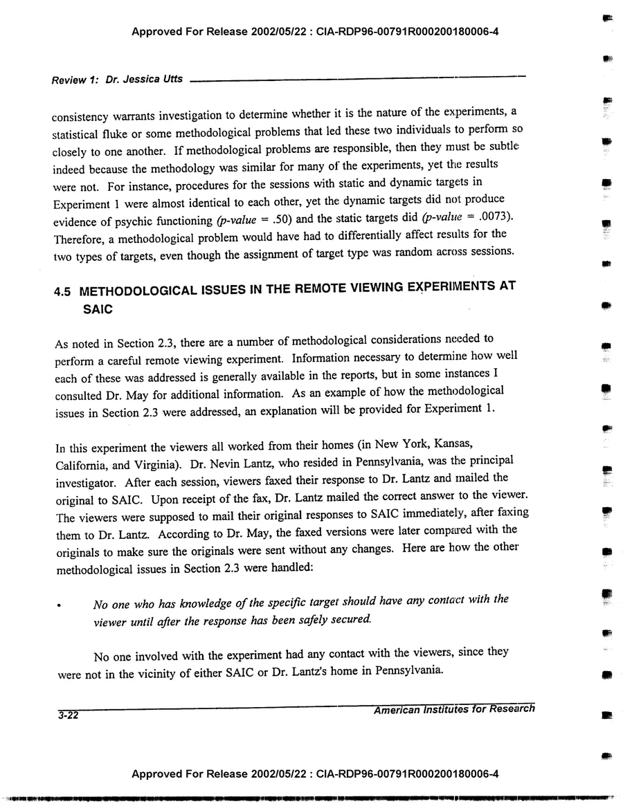 An Evaluation of Remote Viewing: Research and Applications — leaf 51, printed page 3-22, facsimile of the released scan