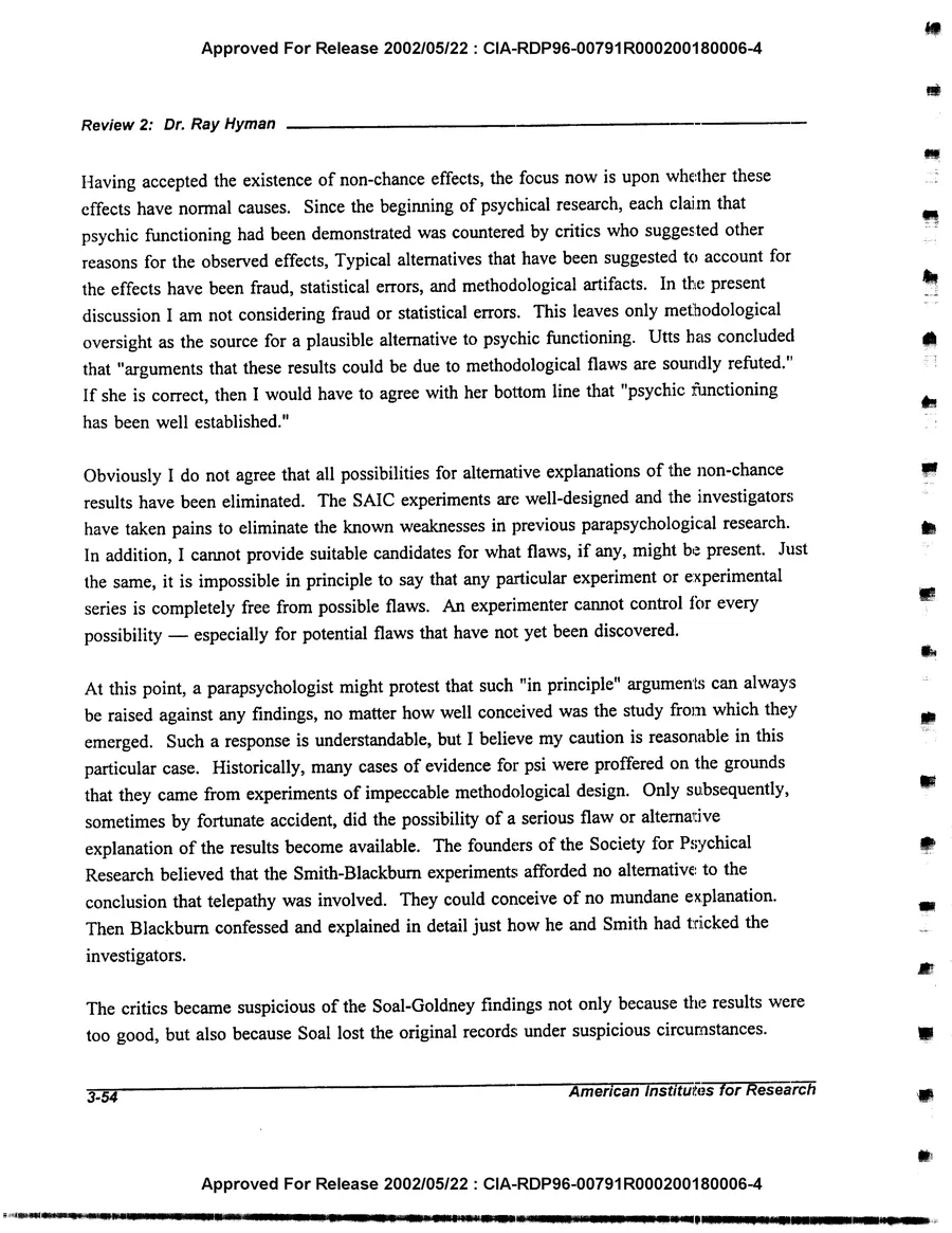 An Evaluation of Remote Viewing: Research and Applications — leaf 83, printed page 3-54, facsimile of the released scan