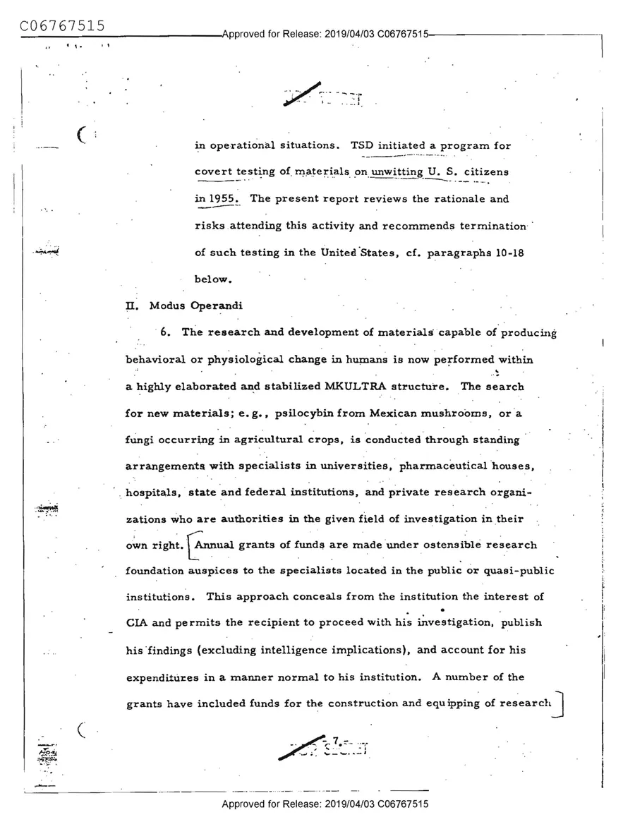 Report of Inspection of MKULTRA — leaf 9, printed page 7, facsimile of the released scan