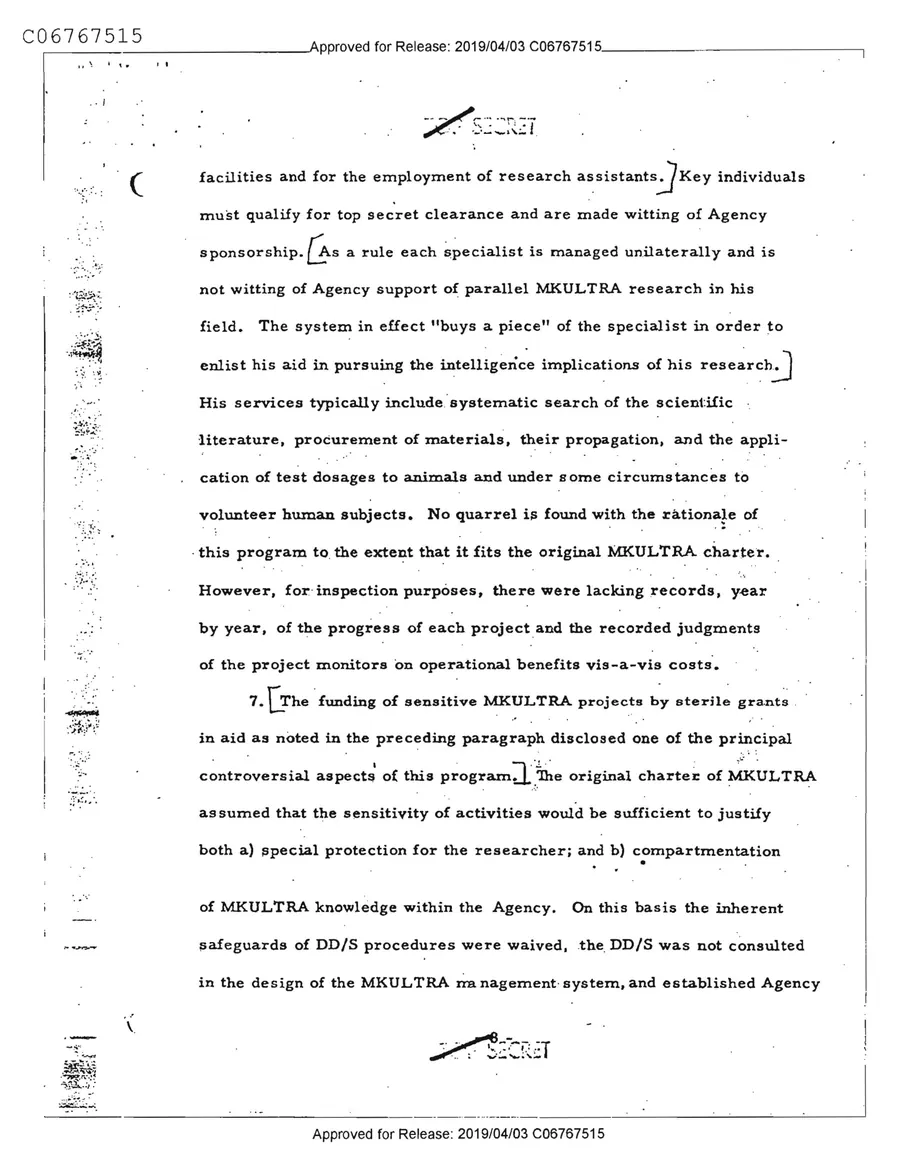 Report of Inspection of MKULTRA — leaf 10, printed page 8, facsimile of the released scan