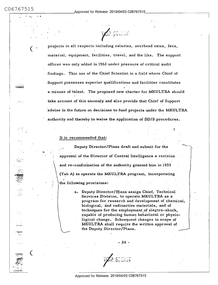 Report of Inspection of MKULTRA — leaf 26, printed page 24, facsimile of the released scan