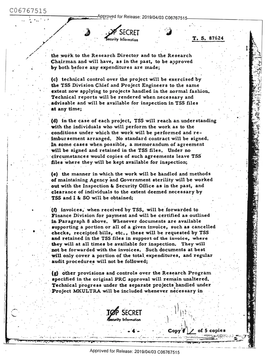 Report of Inspection of MKULTRA — leaf 34, printed page 4 (Tab A), facsimile of the released scan