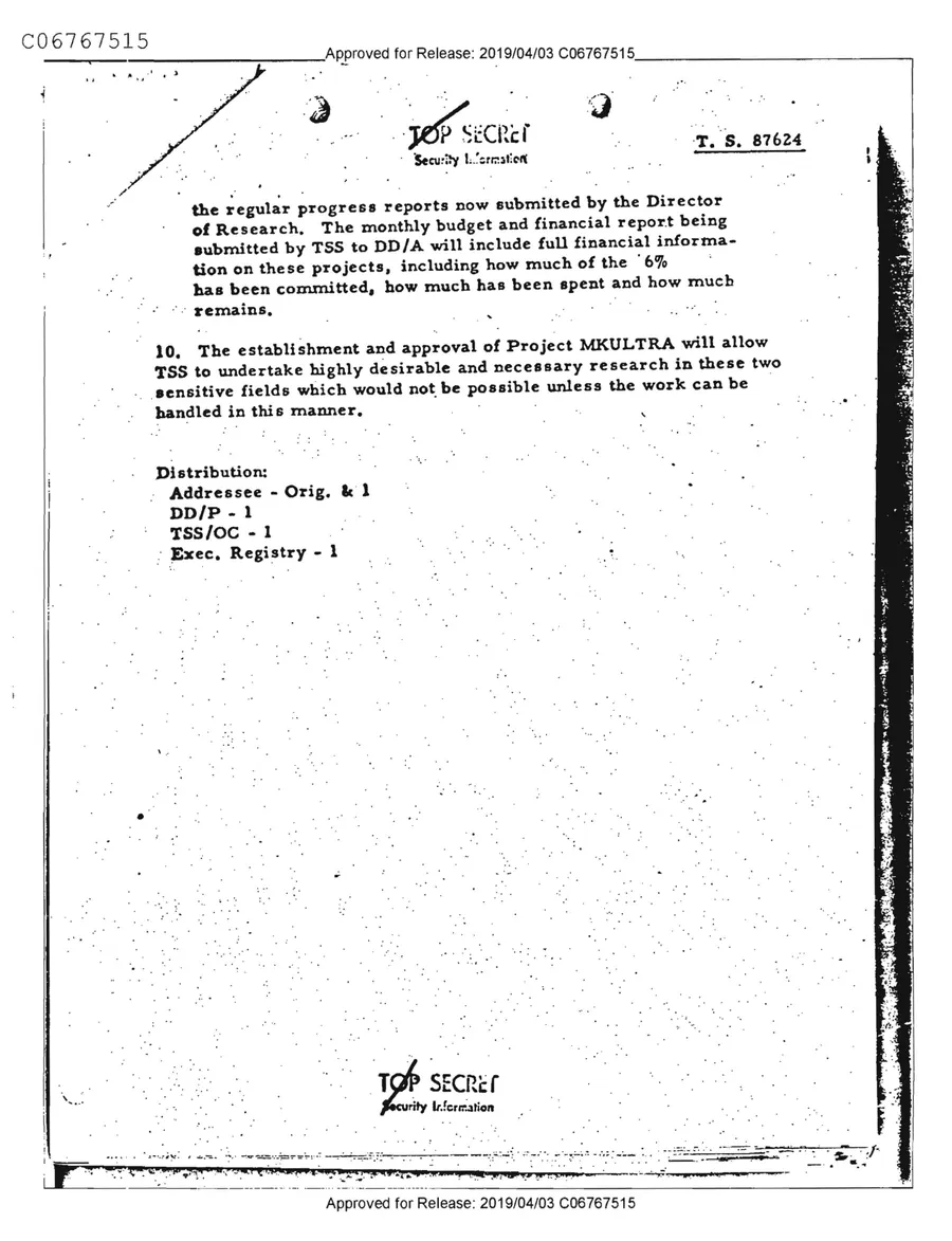 Report of Inspection of MKULTRA — leaf 35, facsimile of the released scan
