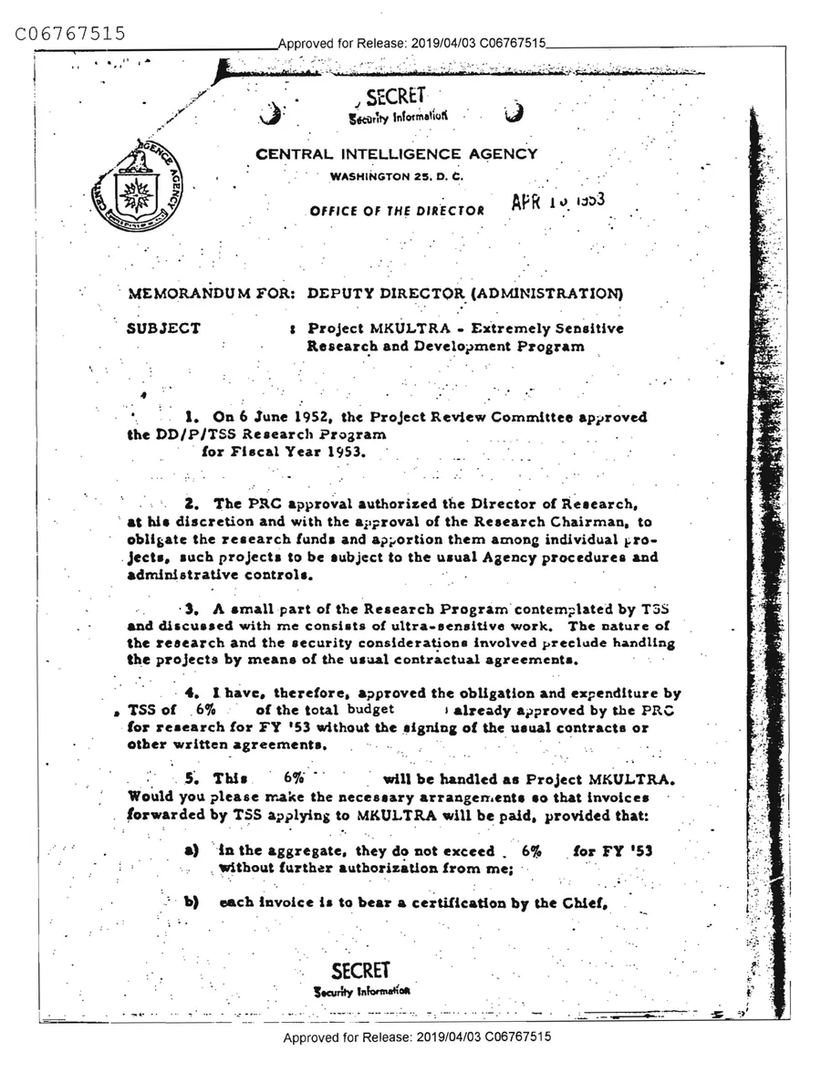Report of Inspection of MKULTRA — leaf 37, facsimile of the released scan