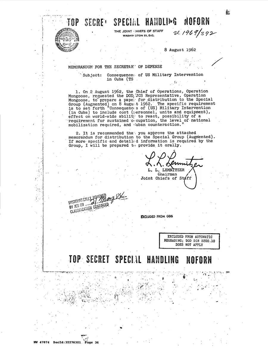 Justification for US Military Intervention in Cuba — leaf 55, facsimile of the released scan