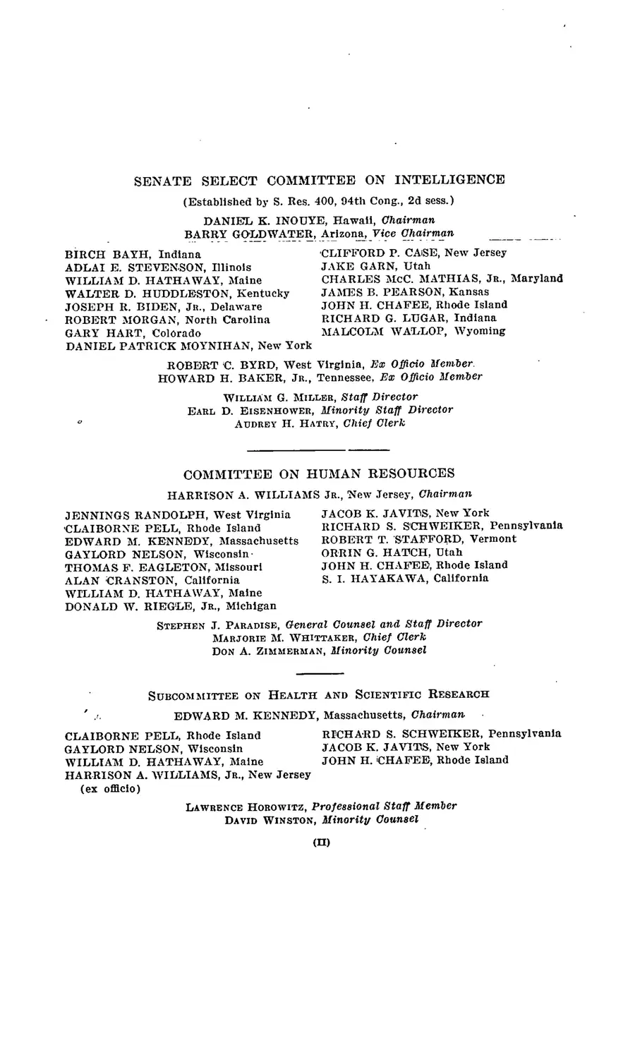 The 1977 MKULTRA hearing — United States Senate, 1977: source page 3 of 173, the released scan