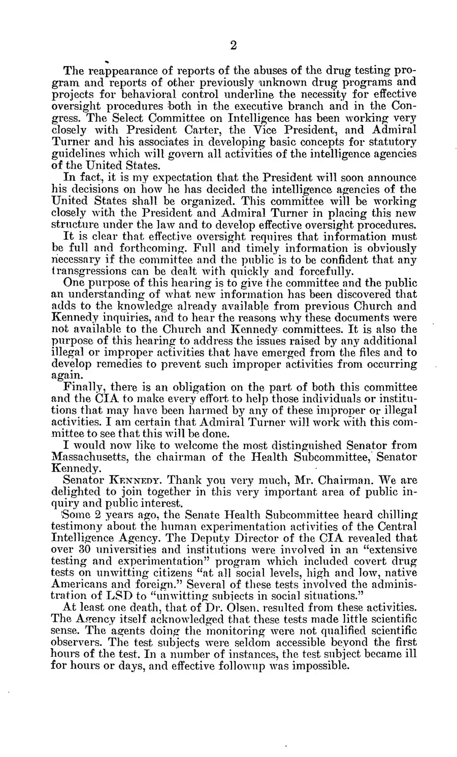 The 1977 MKULTRA hearing — United States Senate, 1977: source page 6 of 173, the released scan
