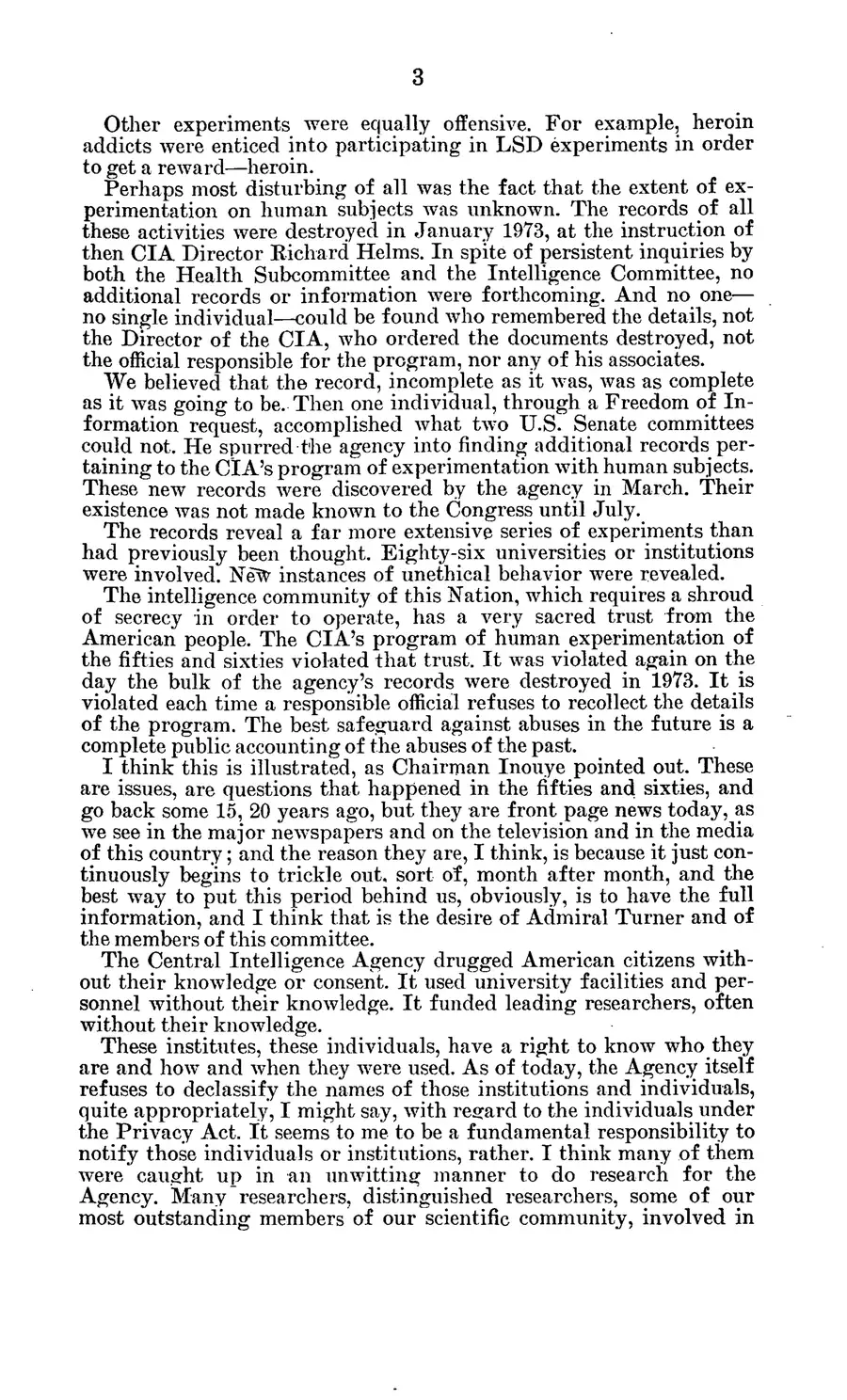 The 1977 MKULTRA hearing — United States Senate, 1977: source page 7 of 173, the released scan