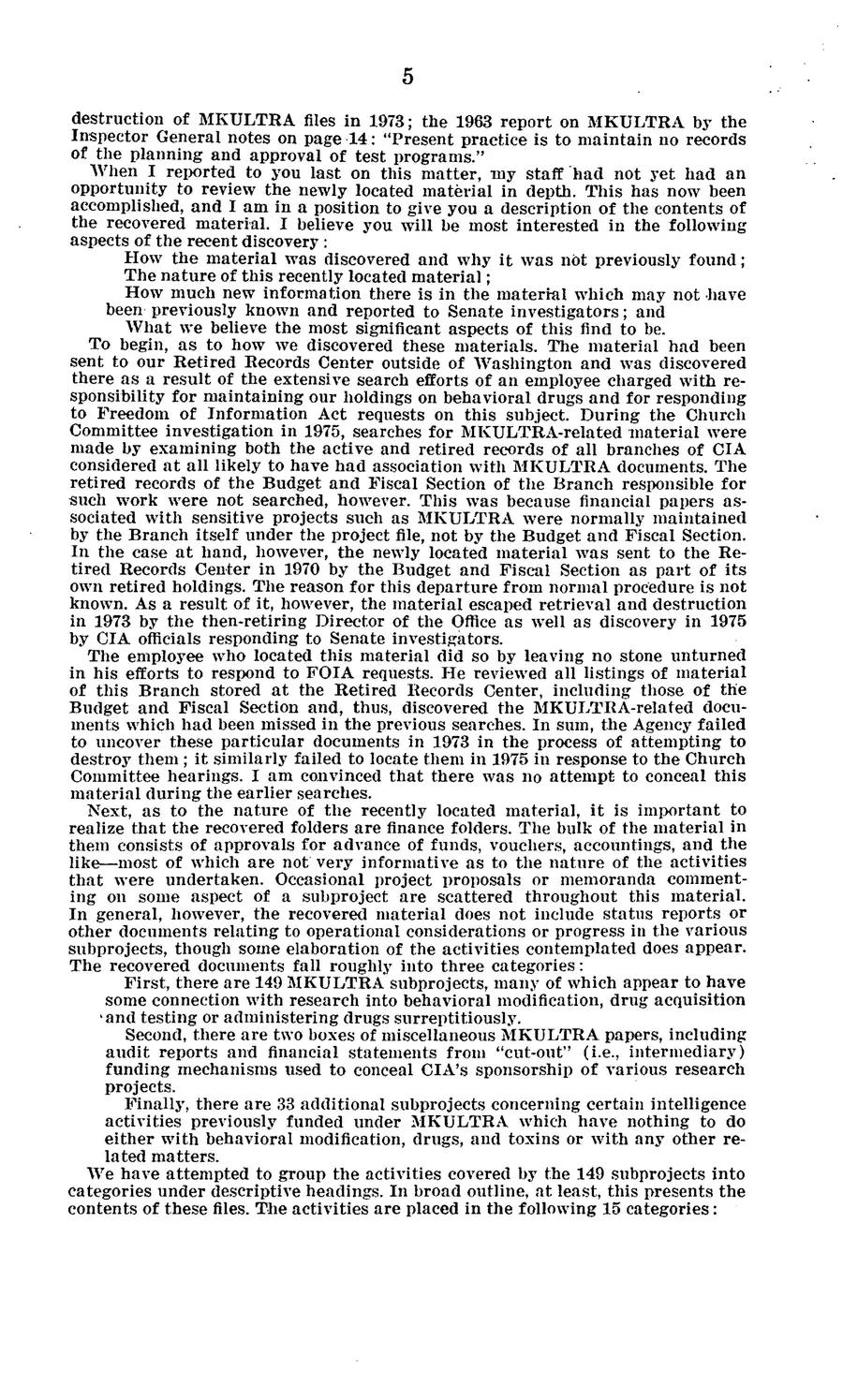 The 1977 MKULTRA hearing — United States Senate, 1977: source page 9 of 173, the released scan
