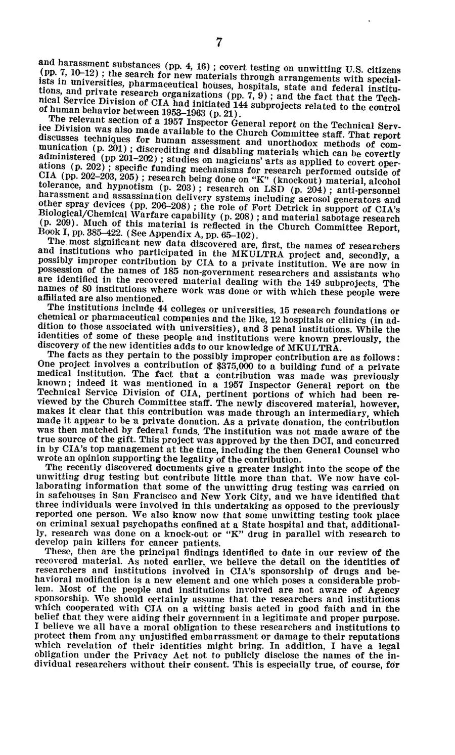 The 1977 MKULTRA hearing — United States Senate, 1977: source page 11 of 173, the released scan