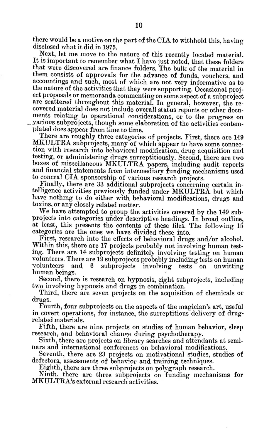 The 1977 MKULTRA hearing — United States Senate, 1977: source page 14 of 173, the released scan
