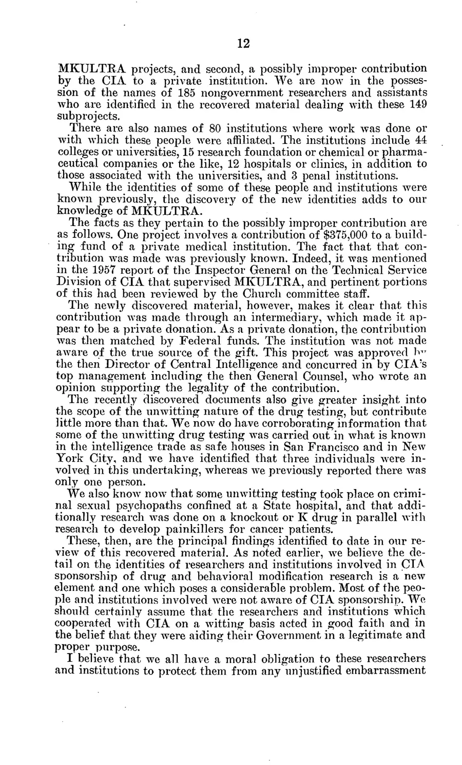 The 1977 MKULTRA hearing — United States Senate, 1977: source page 16 of 173, the released scan