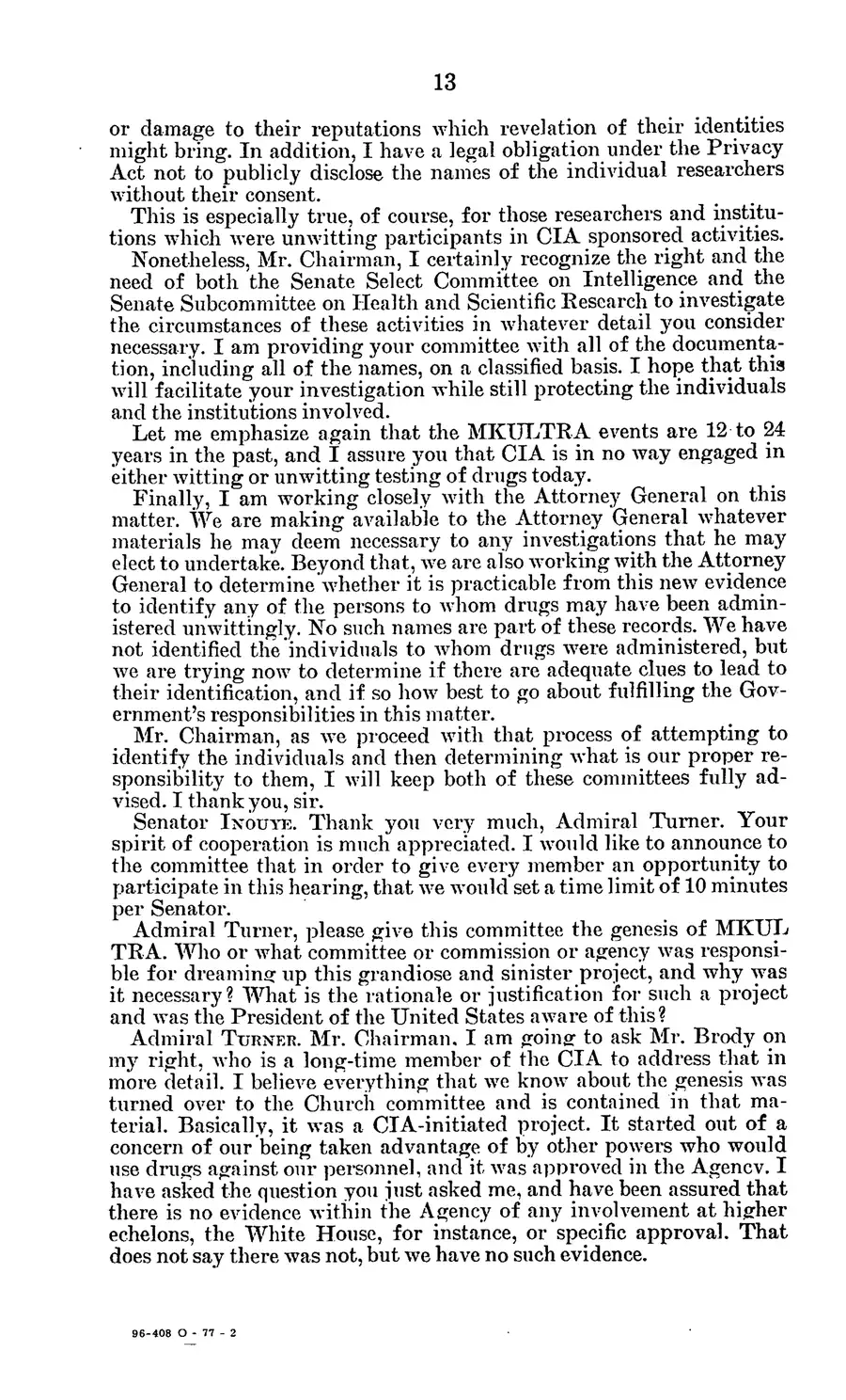 The 1977 MKULTRA hearing — United States Senate, 1977: source page 17 of 173, the released scan