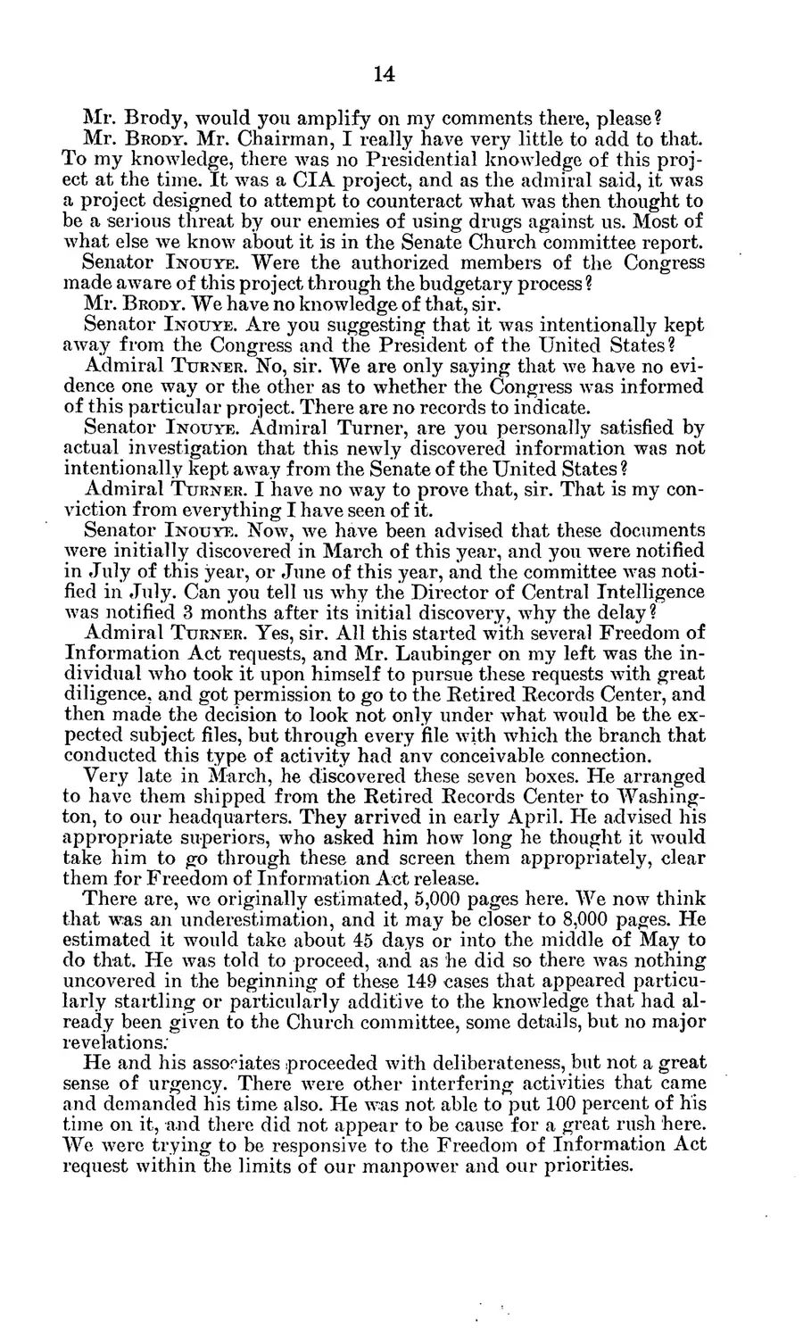 The 1977 MKULTRA hearing — United States Senate, 1977: source page 18 of 173, the released scan