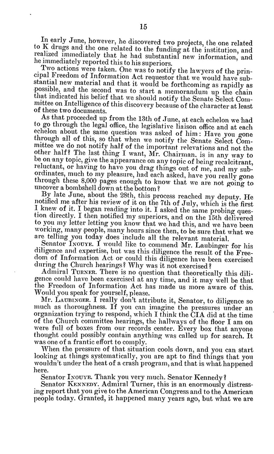 The 1977 MKULTRA hearing — United States Senate, 1977: source page 19 of 173, the released scan