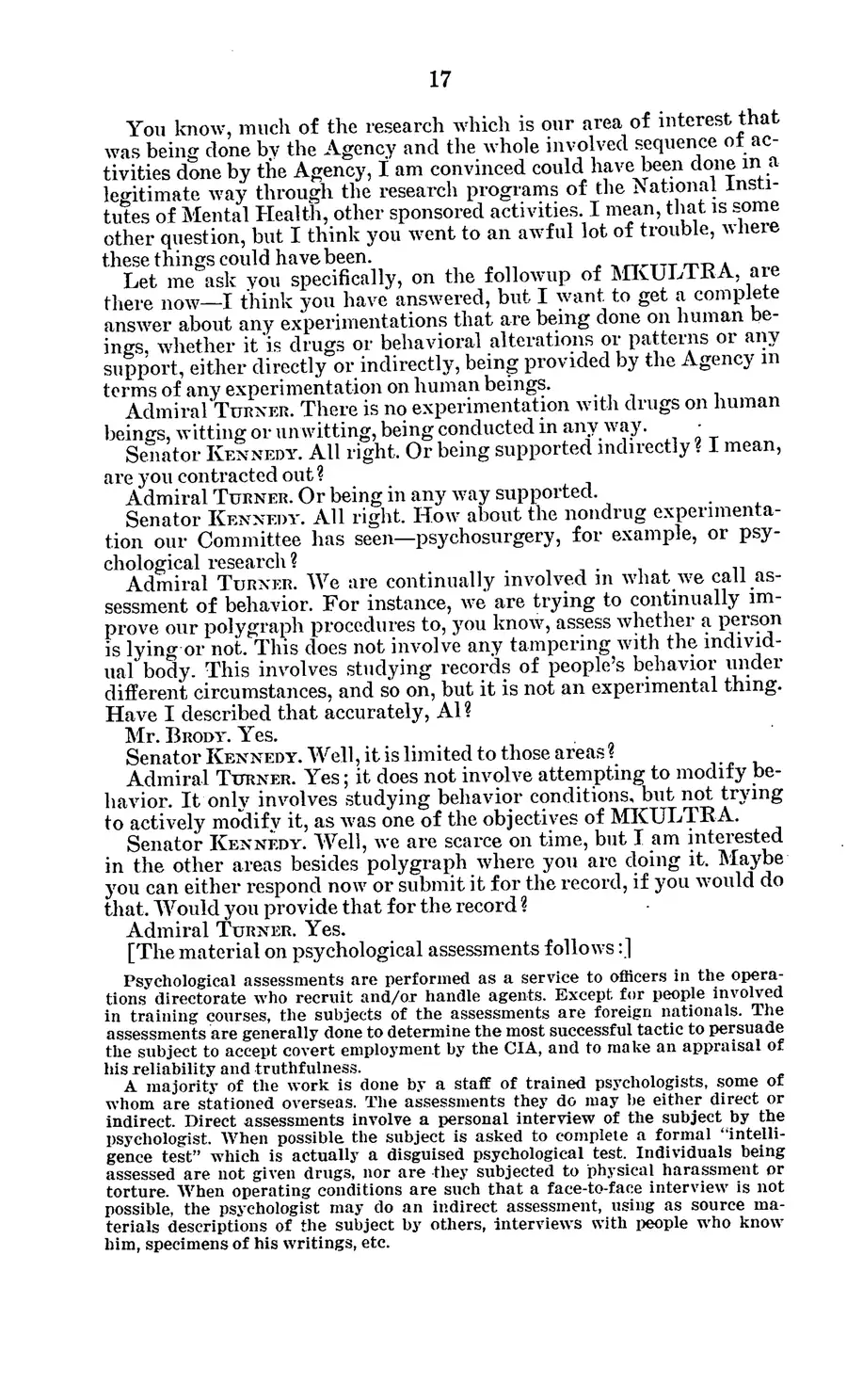The 1977 MKULTRA hearing — United States Senate, 1977: source page 21 of 173, the released scan