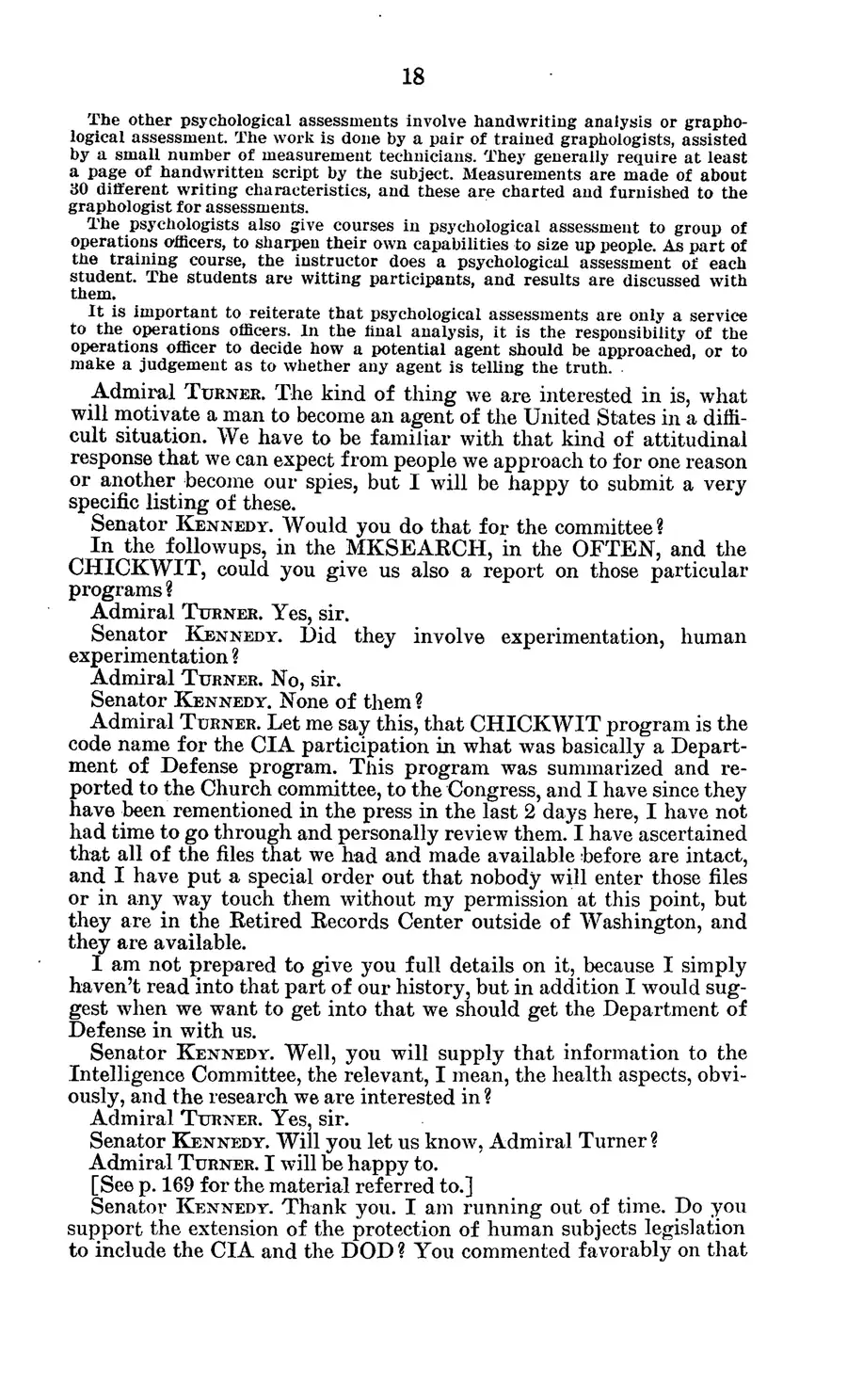 The 1977 MKULTRA hearing — United States Senate, 1977: source page 22 of 173, the released scan