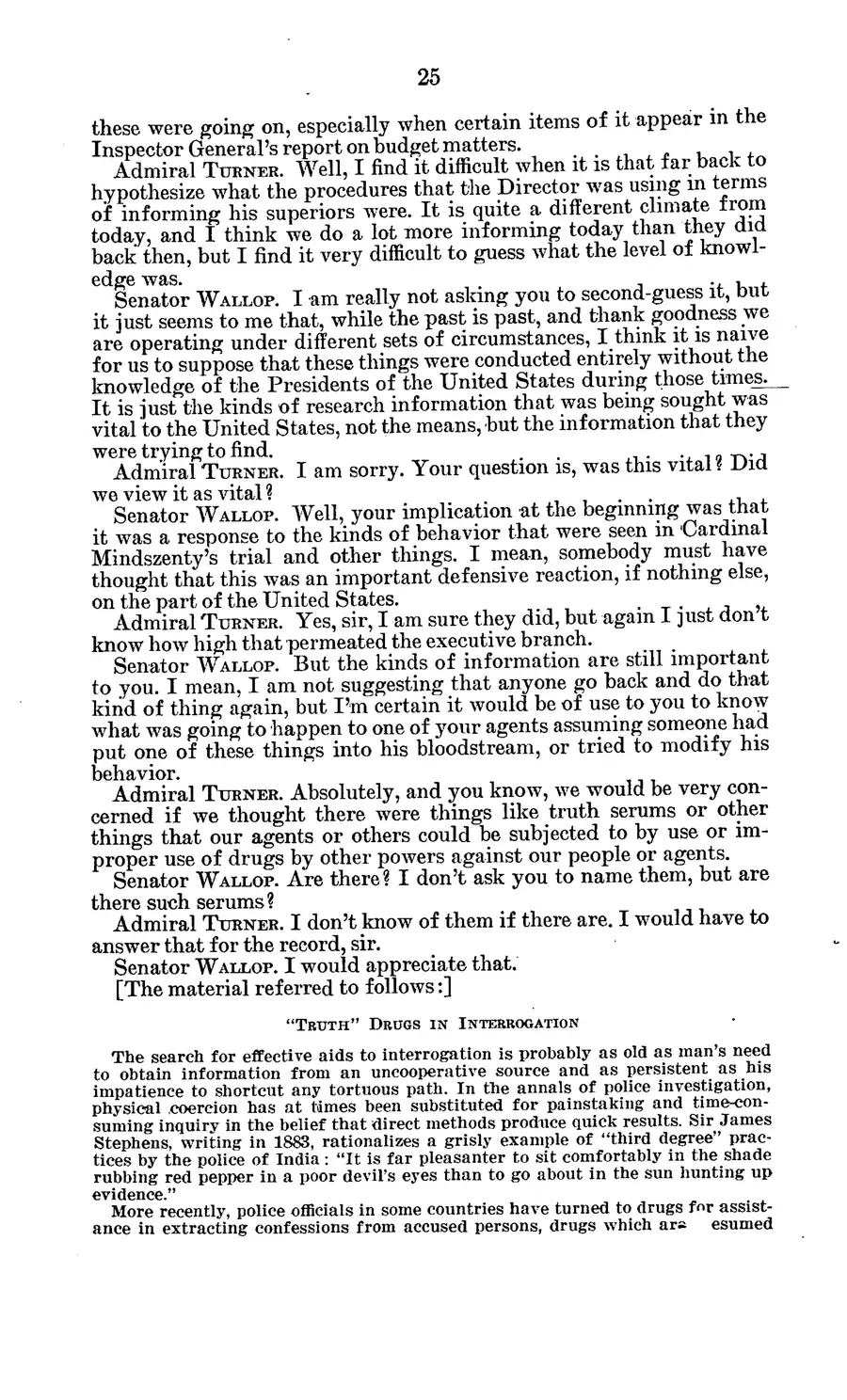 The 1977 MKULTRA hearing — United States Senate, 1977: source page 29 of 173, the released scan