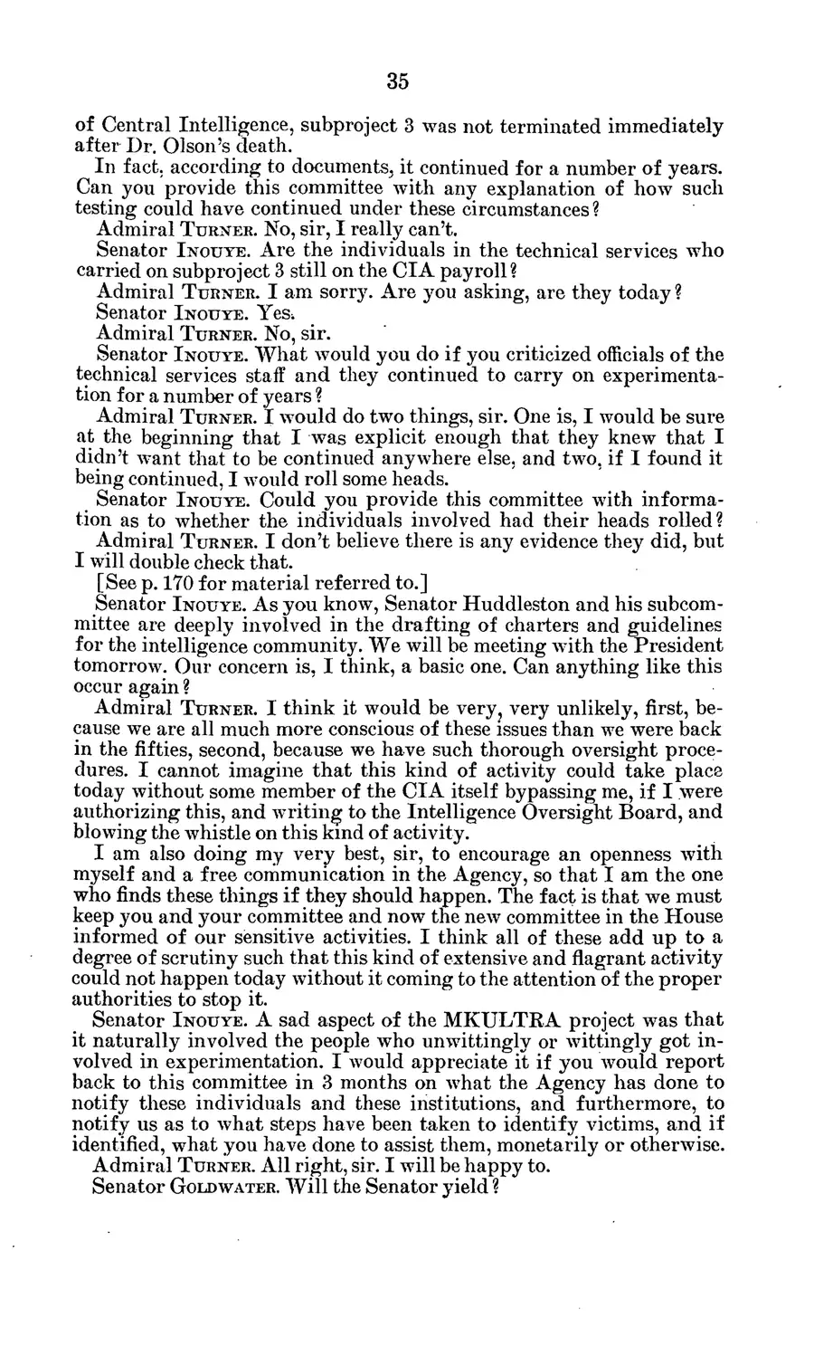 The 1977 MKULTRA hearing — United States Senate, 1977: source page 39 of 173, the released scan