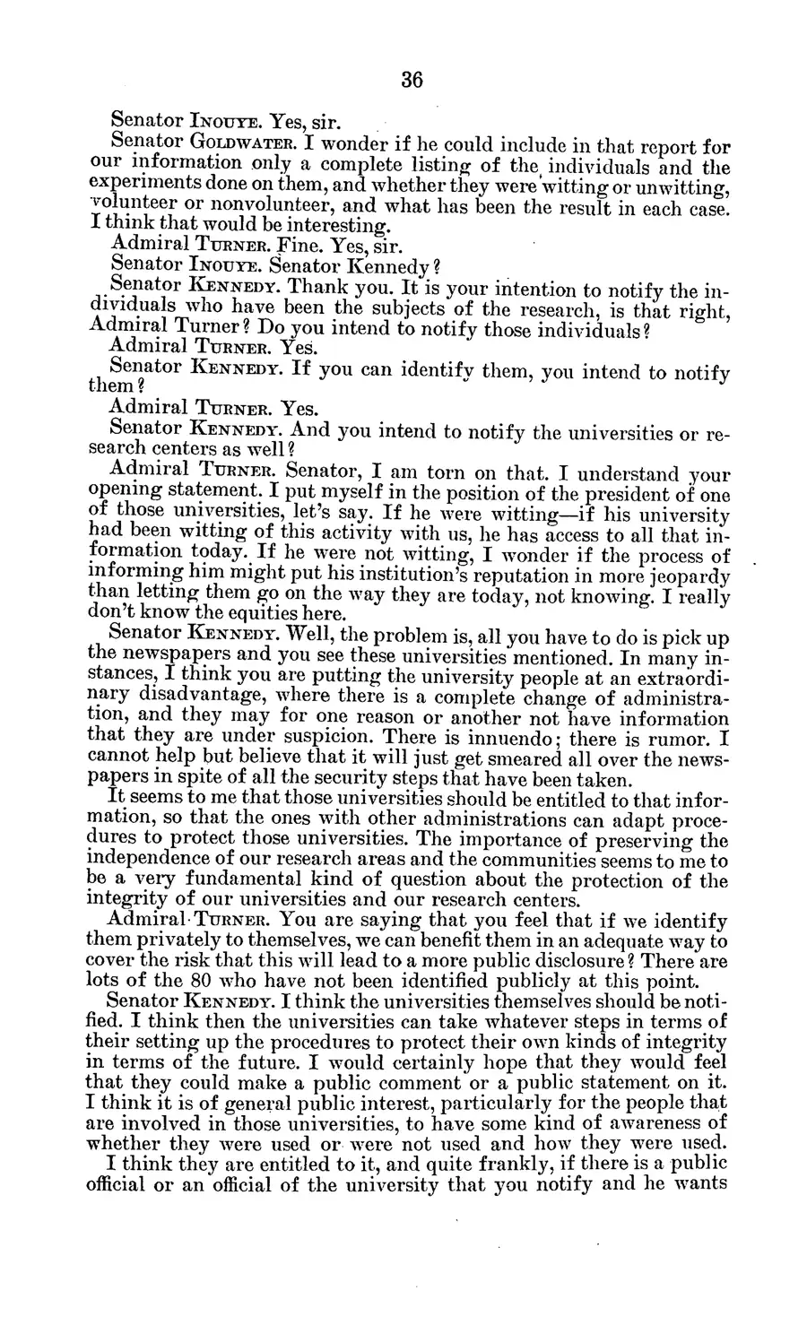 The 1977 MKULTRA hearing — United States Senate, 1977: source page 40 of 173, the released scan