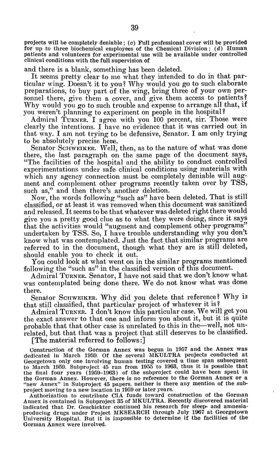 The 1977 MKULTRA hearing — United States Senate, 1977: source page 43 of 173, the released scan