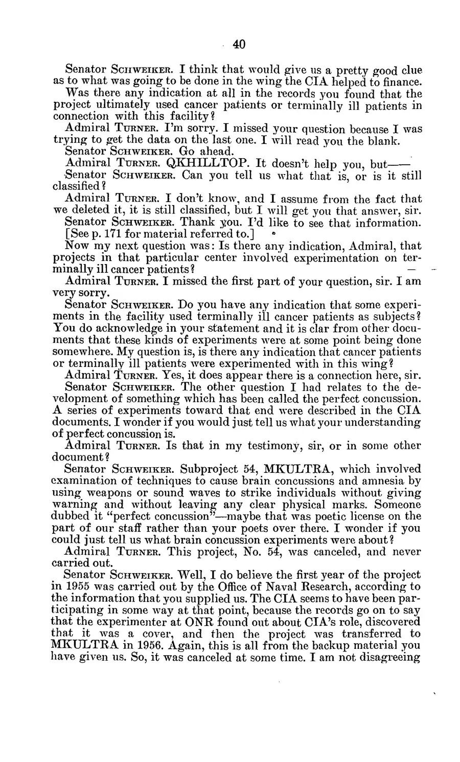 The 1977 MKULTRA hearing — United States Senate, 1977: source page 44 of 173, the released scan