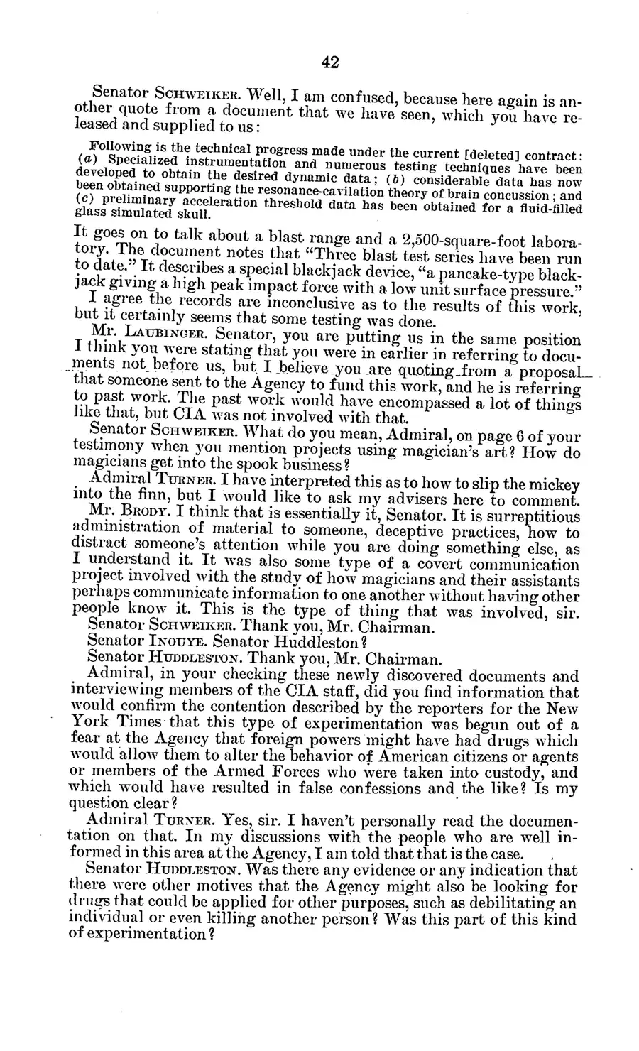 The 1977 MKULTRA hearing — United States Senate, 1977: source page 46 of 173, the released scan