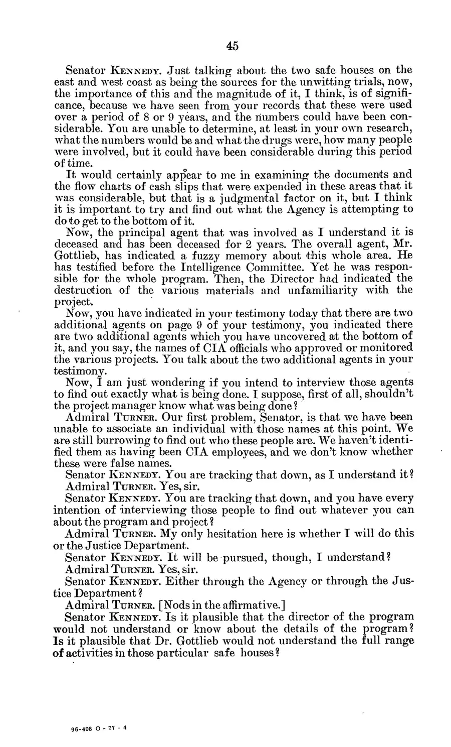 The 1977 MKULTRA hearing — United States Senate, 1977: source page 49 of 173, the released scan
