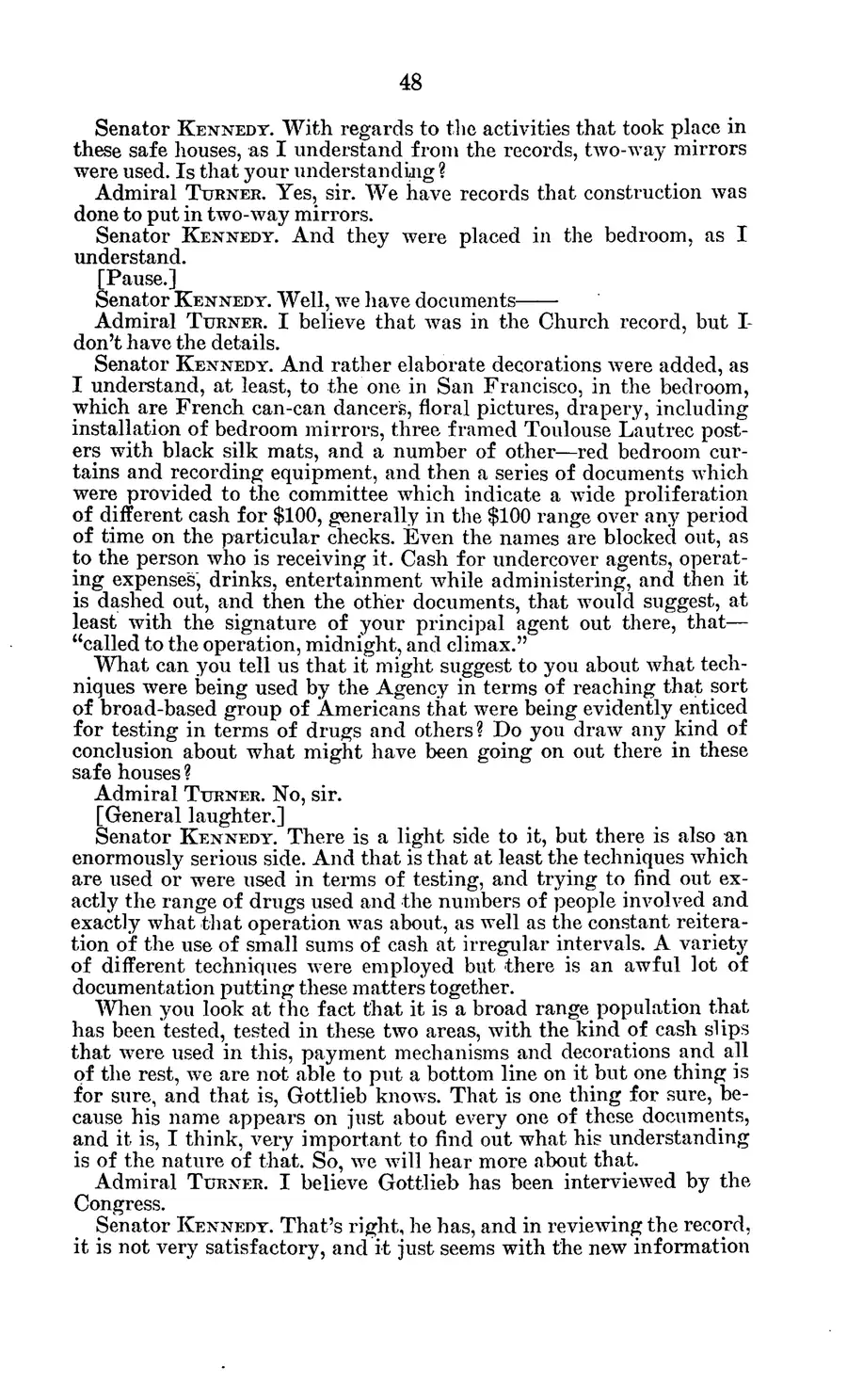 The 1977 MKULTRA hearing — United States Senate, 1977: source page 52 of 173, the released scan