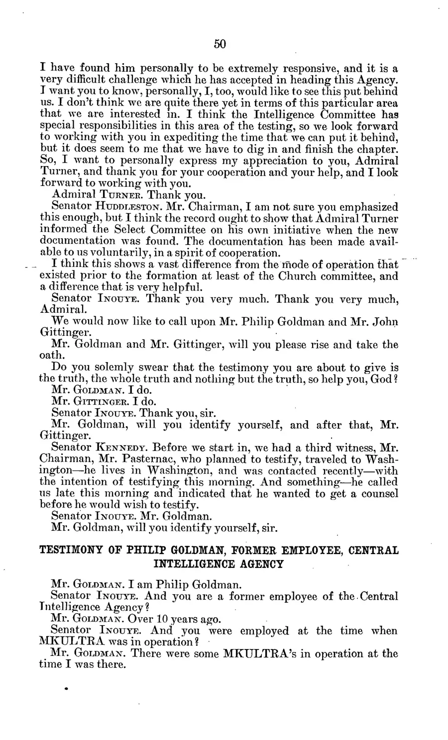 The 1977 MKULTRA hearing — United States Senate, 1977: source page 54 of 173, the released scan
