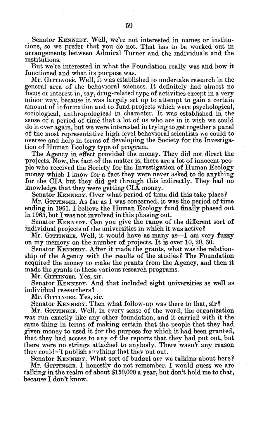 The 1977 MKULTRA hearing — United States Senate, 1977: source page 63 of 173, the released scan
