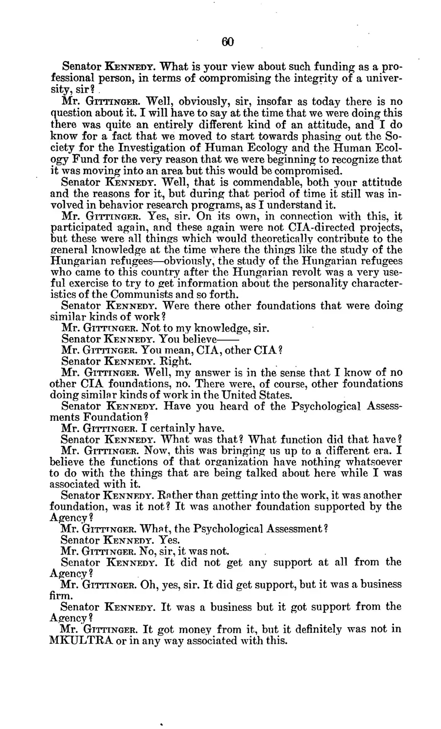 The 1977 MKULTRA hearing — United States Senate, 1977: source page 64 of 173, the released scan
