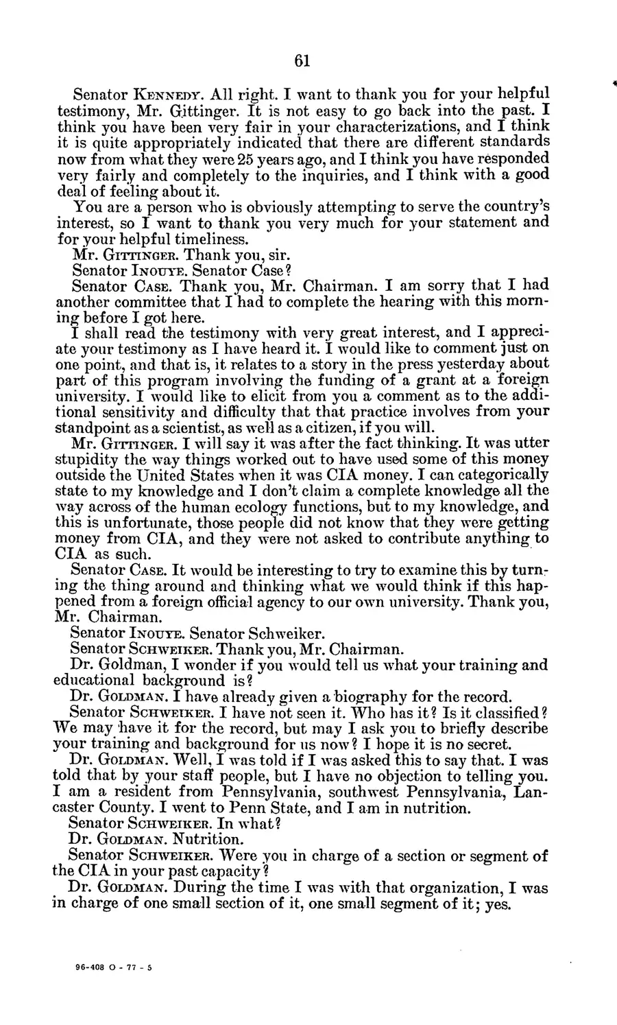 The 1977 MKULTRA hearing — United States Senate, 1977: source page 65 of 173, the released scan